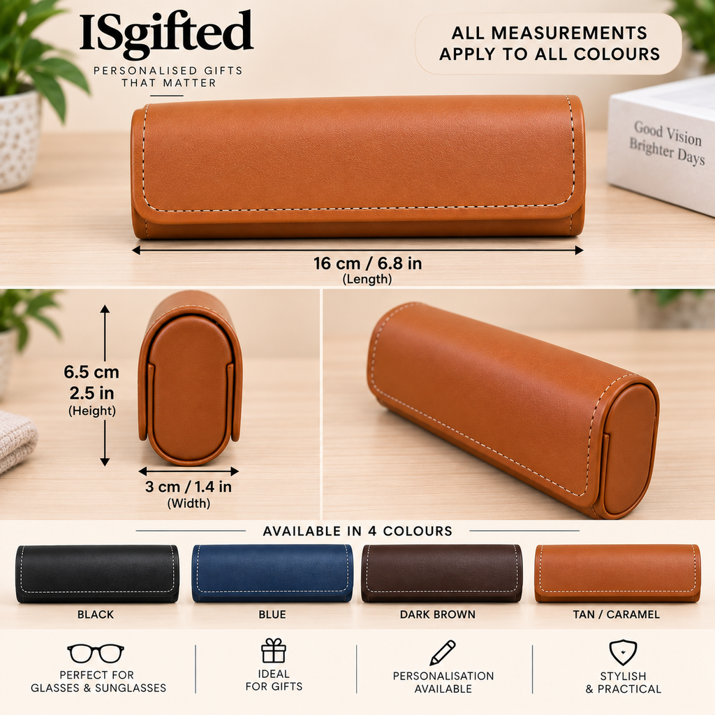 Personalised Leather Glasses Case | Engraved Eyeglass and  Sunglasses Case | Gift for Him & Her