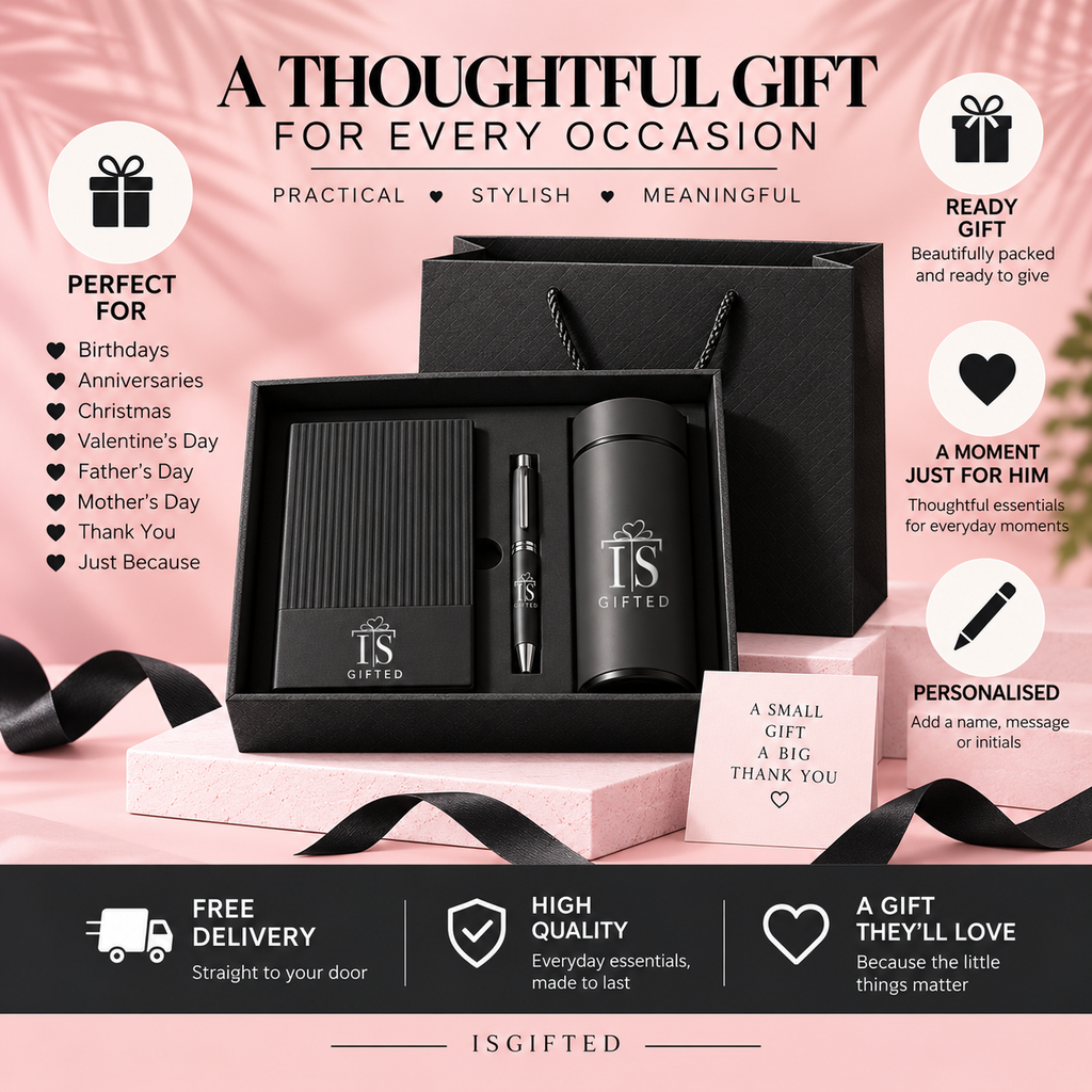 Personalised Black Gift Set | Luxury Engraved Gift for Him & Her