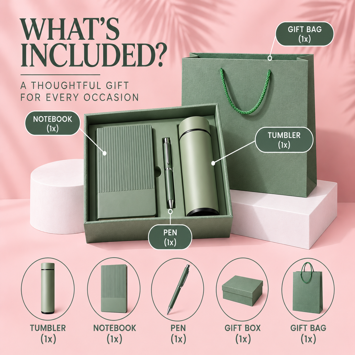 Personalised Sage Green Gift Set | Elegant Engraved Gift for Him & Her