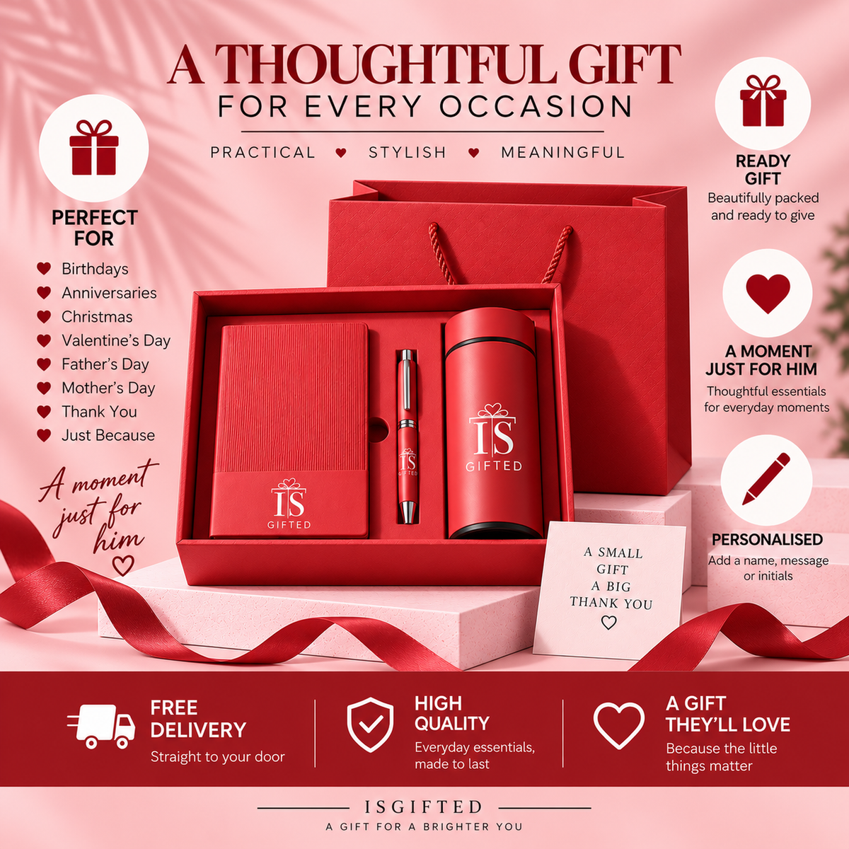Personalised Red Gift Set | Luxury Engraved Gift for Him & Her